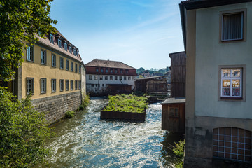Obraz premium River Regnitz in medieval city of Bamberg, Germany