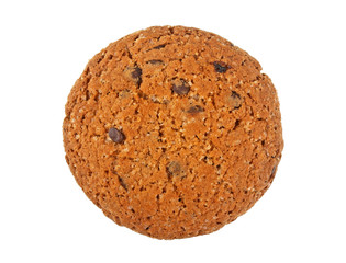 Chocolate chip cookie isolated on white background, top view.