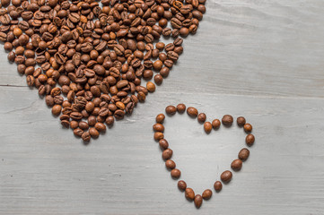 coffee beans in the form of heart