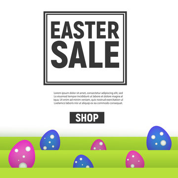  Happy Easter poster with square frame sale with grass and eggs 