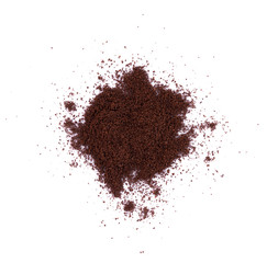 coffee powder on white background. top view