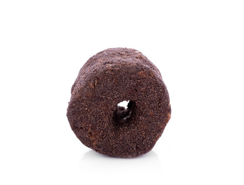 Crunchy corn chocolate snacks on a white background