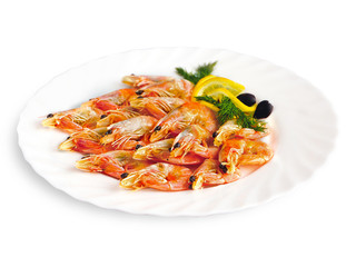 Appetizer of shrimp on a plate