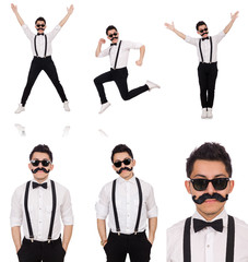 Young man with moustache isolated on white