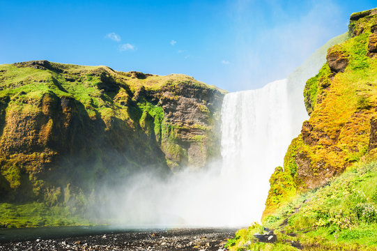 Beautiful and famous Skogafoss waterfall in Iceland.