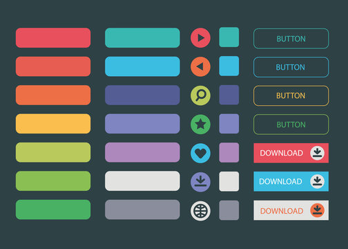 Flat Material Design Vector Isolated Web Button Set 2017