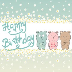 Artistic card for kids. Teddy in vector. Greeting card for birthday.