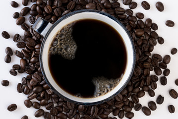 Coffee in vintage metal cup