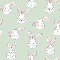 Vector seamless pattern with cartoon cute bunny