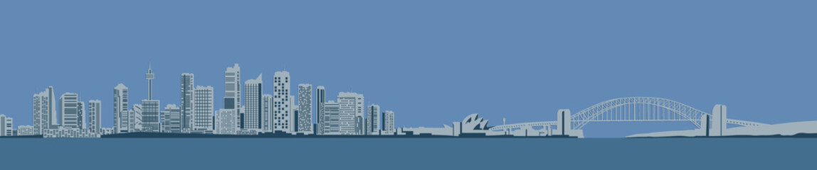 Fototapeta premium Illustration of a big city and the ocean.