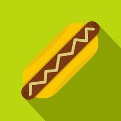 Hot dog with mustard icon, flat style