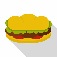 Sandwich with meat patties icon, flat style