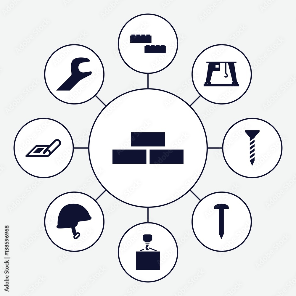 Poster set of 9 build filled icons
