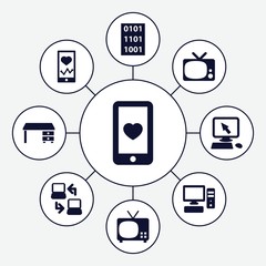 Set of 9 screen filled icons