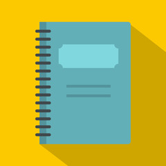 Blue closed spiral notebook icon, flat style