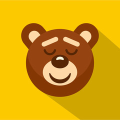 Brown teddy bear head icon, flat style