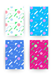 Covers with flat geometric pattern. Cool colorful backgrounds. Applicable for Banners, Playcards, Posters, Flyers, Phone covers. Memphis styled background. Eps10 vector template.