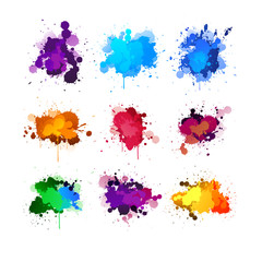 colorful ink splashing set - obrazy, fototapety, plakaty