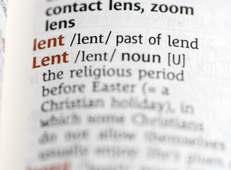 Close up of English dictionary page with definition of the word Lent