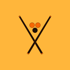Vector illustration in flat style billiard balls and cues
