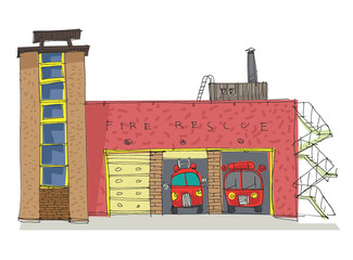 Naklejka premium fire station - cartoon