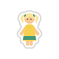 Vector illustration in paper sticker style little girl