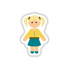 Vector illustration in paper sticker style little girl