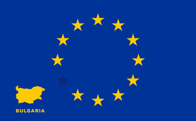 EU flag with Bulgaria country. European Union membership Bulgaria