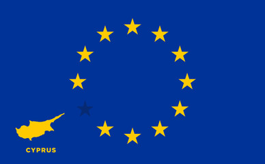 EU flag with Cyprus country. European Union membership Cyprus