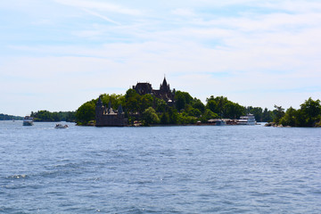 Fototapeta na wymiar 1000 Islands, Thousand Islands - June 19, 2016: Boldt Castle on Heart Island. Power house, New York State. Unfiltered, natural lighting. Tourist routs. St. Lawrence River, USA-Canada border.