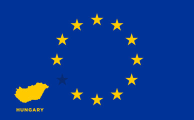 EU flag with Hungary country. European Union membership Hungary