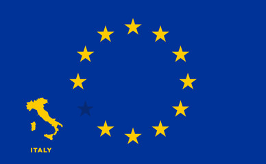 EU flag with Italy country. European Union membership Italy