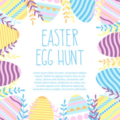 Easter Egg Hunt poster. Flat design. Hand drawn sign. Rough look.