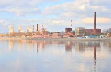 The old factory building and Neva River.