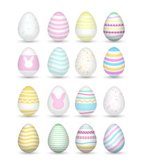 Set 16 of colorful realistic easter eggs.