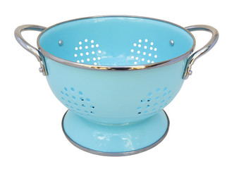 Aqua blue colander. Isolated.