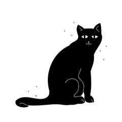 Silhouette of a black cat on a white background. Abstract image - the cat and the flies. Vector illustration