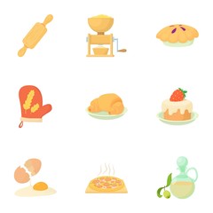 Sweet pastries icons set, cartoon style