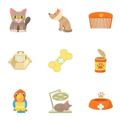 Veterinary icons set, cartoon style