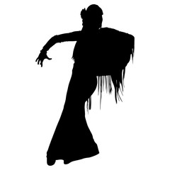 One black silhouette of female flamenco dancer