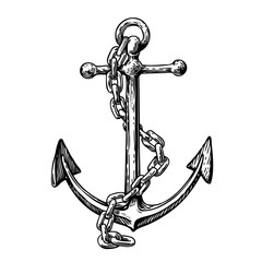 Vintage anchor with chain. Hand drawn sketch vector illustration © ~ Bitter ~