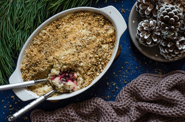 Crumble with berries and fruit for breakfast