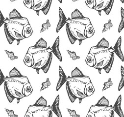 seamless fish and seashell pattern 