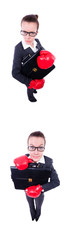 Collage of funny businesswoman on white
