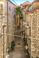 Narrow street in Old Town Dubrovnik, view from City Walls