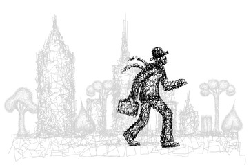 Abstract businessmen running to the business meeting in the City. Doodle 