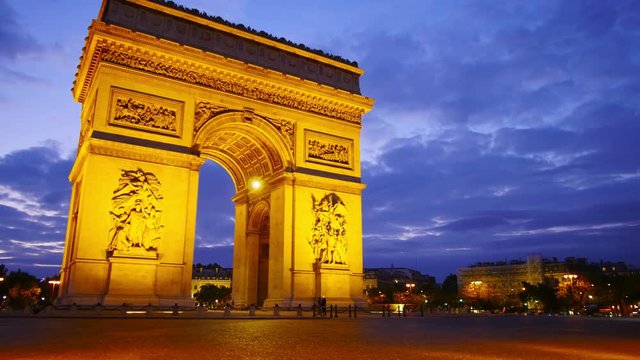 Paris, Arch Of Triumph And Champs Elysees, Time-Lapse In Motion, Hyperlapse.