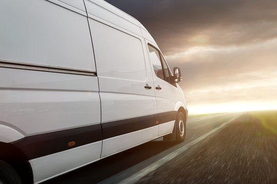 Delivery van at sunset