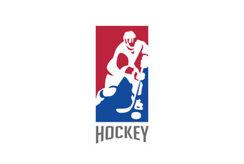 Ice Hockey player silhouette Logo vector. Sport icon