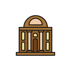 Isolated brown color low-rise municipal house in lineart style icon, element of urban architectural building vector illustration.